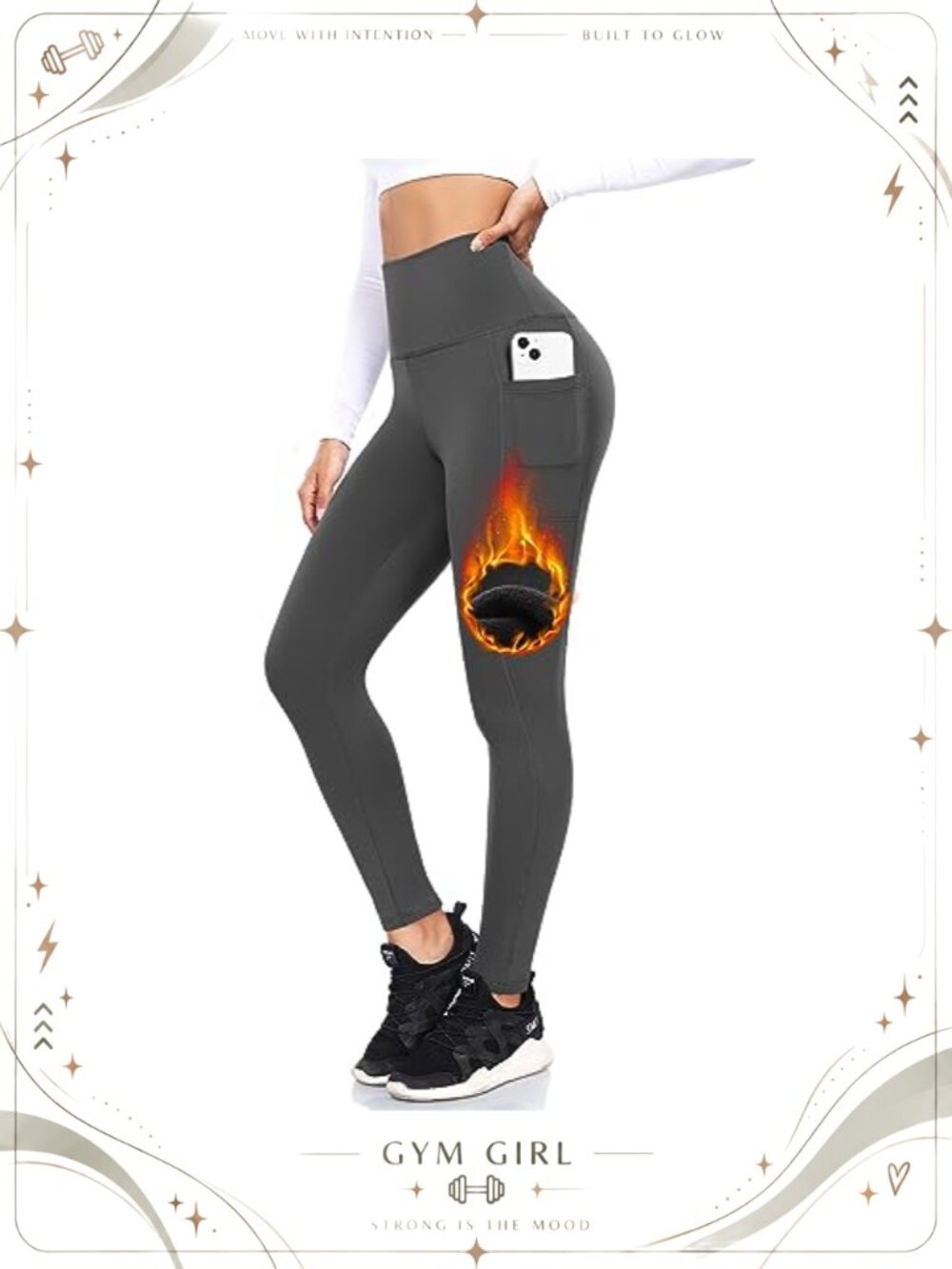 DHSO Fleece Lined Leggings Women High Waisted Thermal Winter Pants Pockets